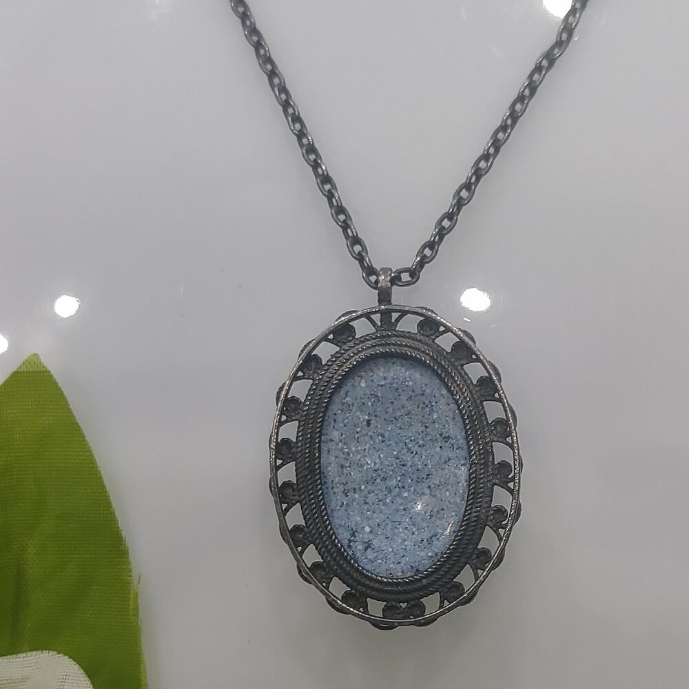Vintage Porcelain Hand Painted Pendant Necklace - Picture 5 of 6